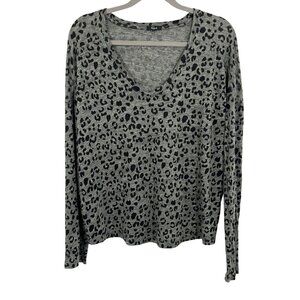 Rails Sami Leopard Print Long Sleeve Shirt Charcoal Linen Lyocell Size Large